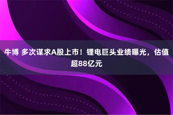牛博 多次谋求A股上市！锂电巨头业绩曝光，估值超88亿元