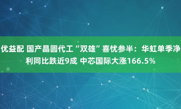 优益配 国产晶圆代工“双雄”喜忧参半：华虹单季净利同比跌近9成 中芯国际大涨166.5%
